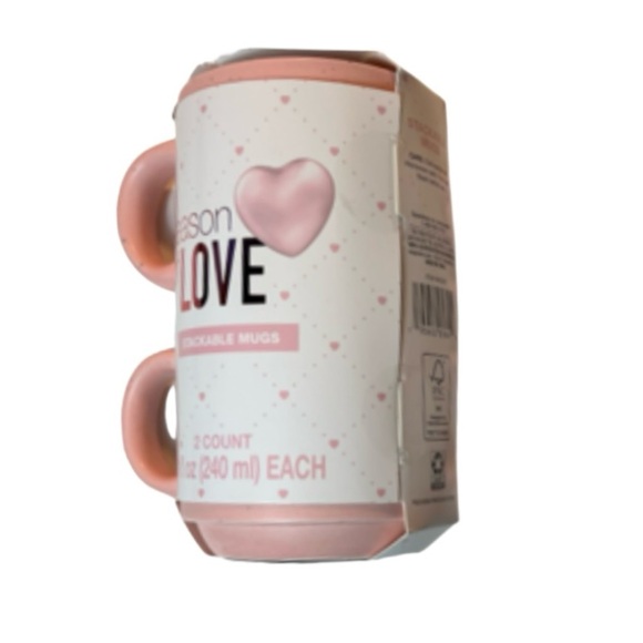 NWT Stackable Mugs Season of Love Pink Speckled Huge Kisses Set of 2 - Picture 2 of 13